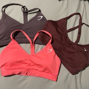 Gymshark Sports Bra Set - Pink, Brown, and Dark/ Rust Brown